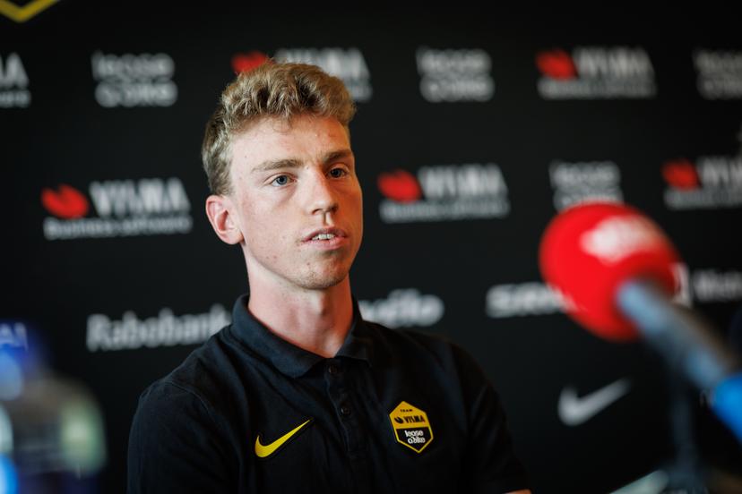 British James Matthew Brennan of Team Visma-Lease a Bike pictured during a press conference of the Visma - Lease a Bike cycling team, to discuss this weekend's one-day cycling race Omloop Het Nieuwsblad, the opening race of the Flemish classic one day races season, Thursday 26 February 2026 in Deerlijk. BELGA PHOTO KURT DESPLENTER