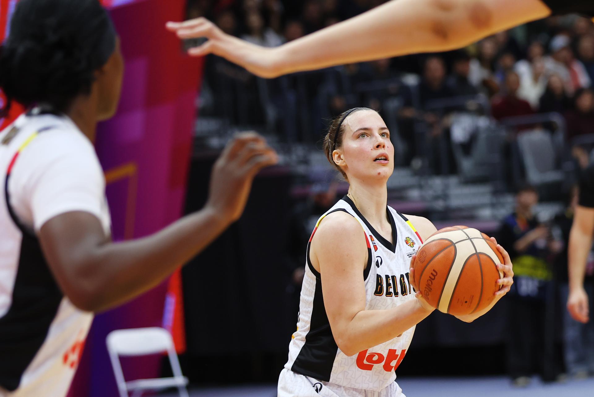 Belgium's Antonia Delaere pictured in action during a basket game between China and Belgium's national team Belgian Cats, in Wuhan, China, on Thursday 12 March 2026, the second game (out of 5) of the qualifications phase for the World Cup Basket tournament. BELGA PHOTO NIKOLA KRSTIC