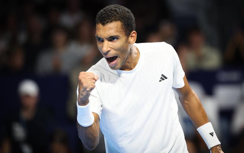 Canadian Felix Auger-Aliassime celebrates during the European Open ATP tennis tournament in Brussels, on Sunday 19 October 2025. This year's edition of the tournament is taking place from 12 to 19 October 2025. BELGA PHOTO VIRGINIE LEFOUR