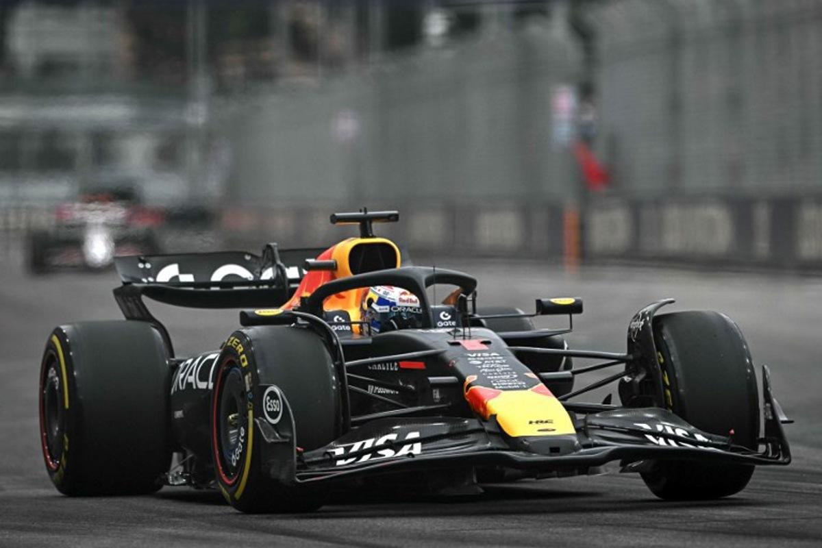 Red Bull Racing's Dutch driver Max Verstappen drives during the third practice session ahead of the Formula One Singapore Grand Prix night race at the Marina Bay Street Circuit in Singapore on October 4, 2025.  Lillian SUWANRUMPHA / AFP