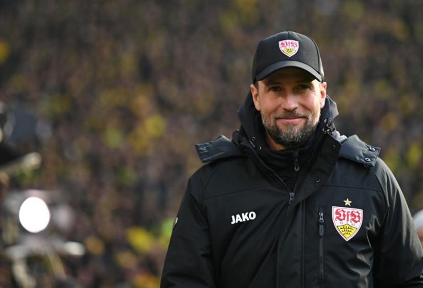 Stuttgart's German head coach Sebastian Hoeness arrives for the German first division Bundesliga football match between Borussia Dortmund and VfB Stuttgart in Dortmund on February 8, 2025.  INA FASSBENDER / AFP