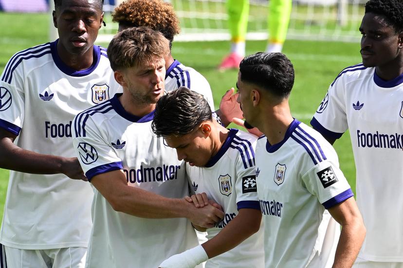 Futures' Enzo Sternal celebrates after scoring during a soccer match between Jong KAA Gent and RSCA Futures, Saturday 5 September 2026 in Gent, on day 4 of the 2026-2027 'Challenger Pro League' second highest division of the Belgian championship. BELGA PHOTO JILL DELSAUX