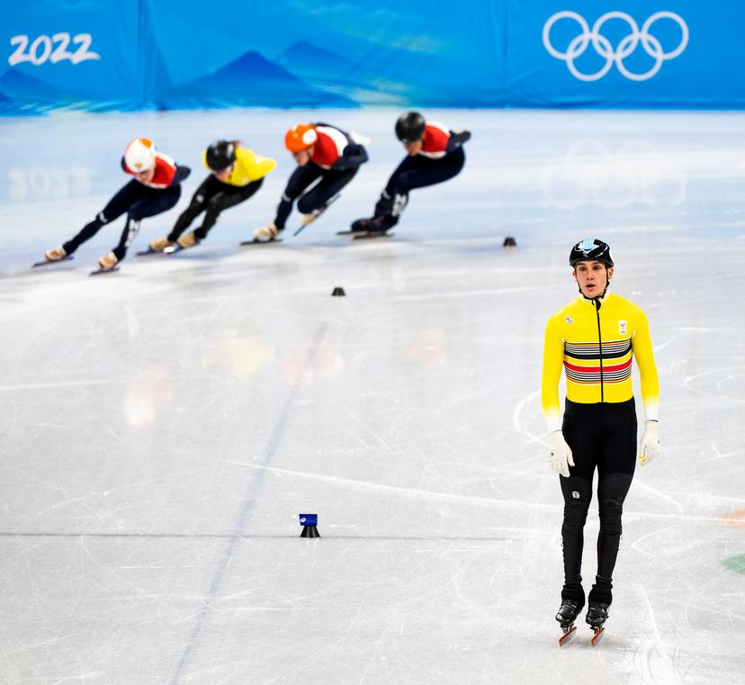 Belgian Hanne Desmet and Belgian Stijn Desmet pictured in action during a training session of the Belgian Short Track team, ahead of the Beijing 2022 Winter Olympics in Beijing, China, Tuesday 01 February 2022. The winter Olympics are taking place from 4 February to 20 February 2022. BELGA PHOTO KLAAS JAN VAN DER WEIJ *** NETHERLANDS OUT ***