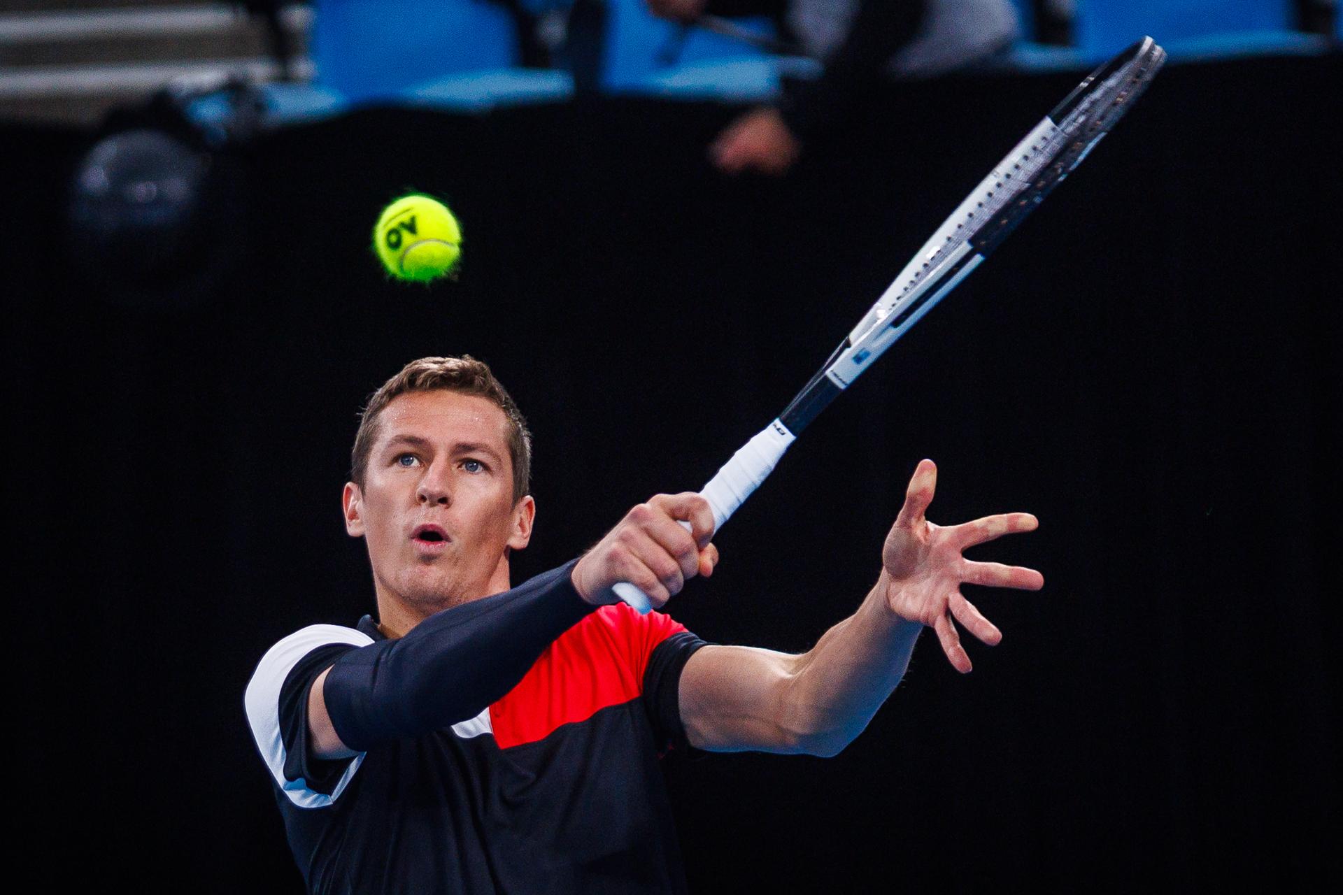 Belgian Kimmer Coppejansa pictured during a training practice of the Belgian team, Thursday 11 September 2025, in Ken Rosewall Arena, Sydney, Australia. Belgium will compete this weekend in the second round of the Davis Cup qualifiers against Australia. BELGA PHOTO PATRICK HAMILTON