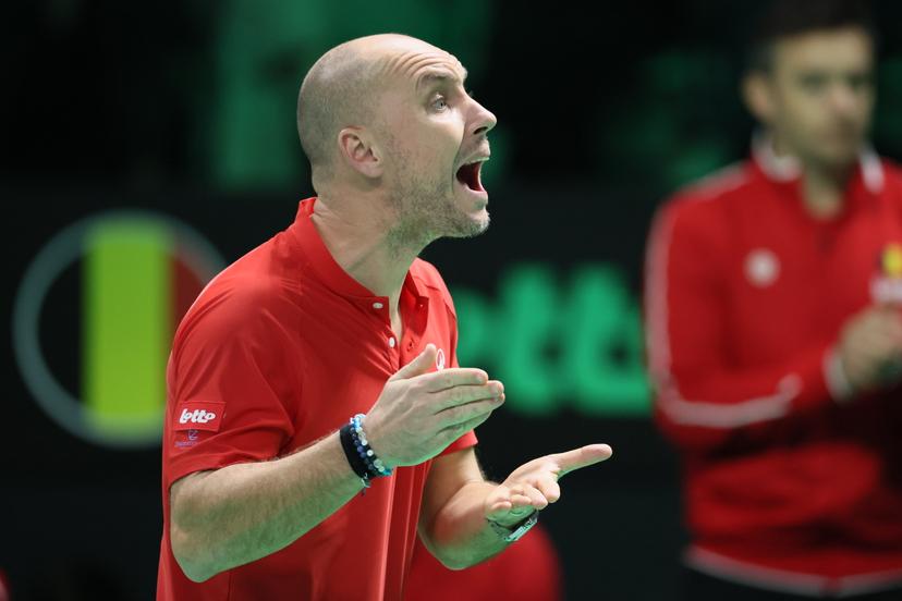 Belgian captain Steve Darcis reacts during a tennis match between Belgian Collignon and Italian Berrettini, the first in the Davis Cup semifinals between Belgium and Italy, in Bologna, Italy, on Friday 21 November 2025. The Davis Cup top eight Finals take place in Bologna from November 18 to 23. BELGA PHOTO BENOIT DOPPAGNE
