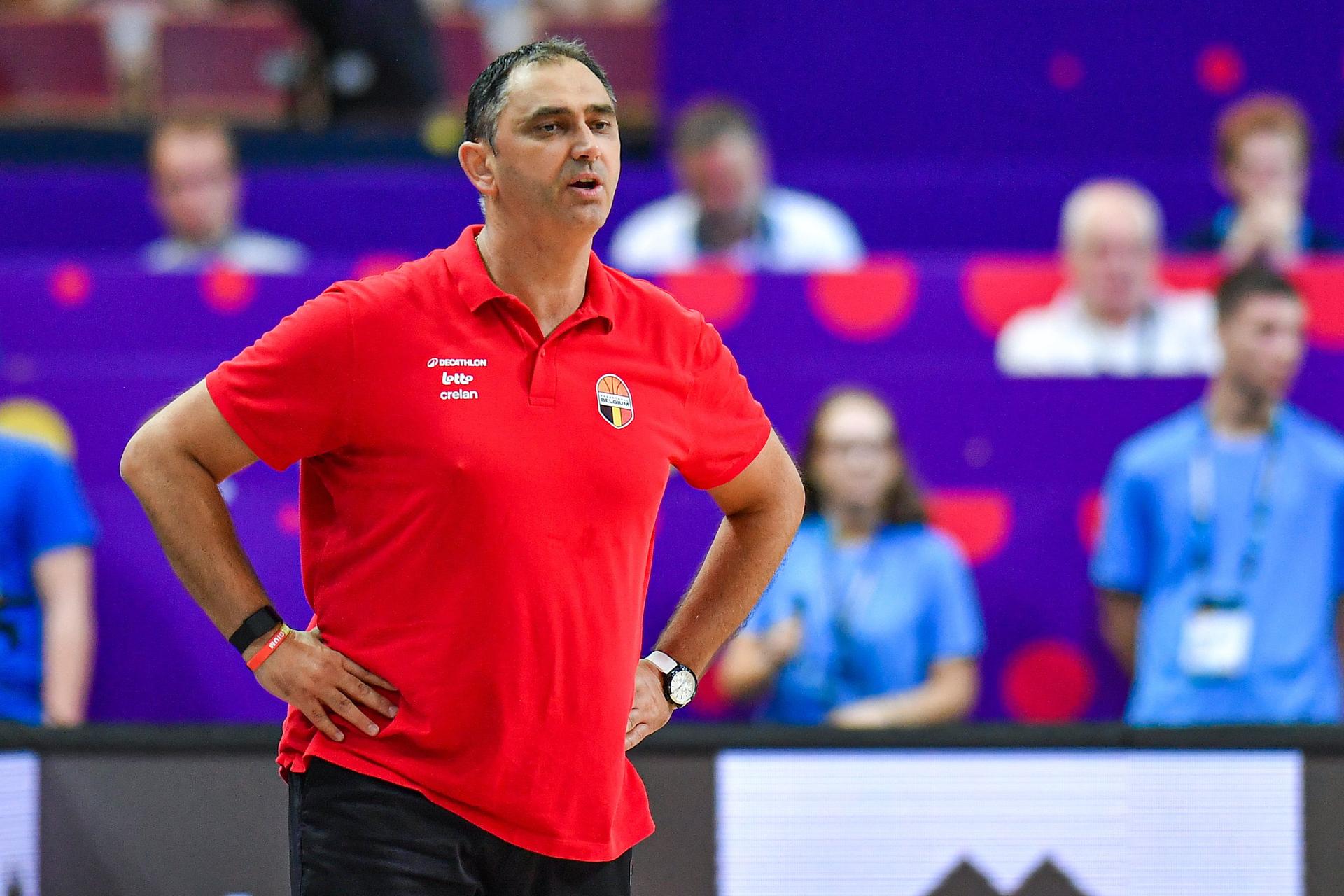 Belgium's head coach Dario Gjergja pictured during a basketball match between Belgium's national team Belgian Lions and Israel, Tuesday 02 September 2025 in Katowice, Poland, the fourth game of the group stage of the Eurobasket 2025 European championships, in the group D. BELGA PHOTO MARCIN BULANDA *** BELGIUM ONLY ***