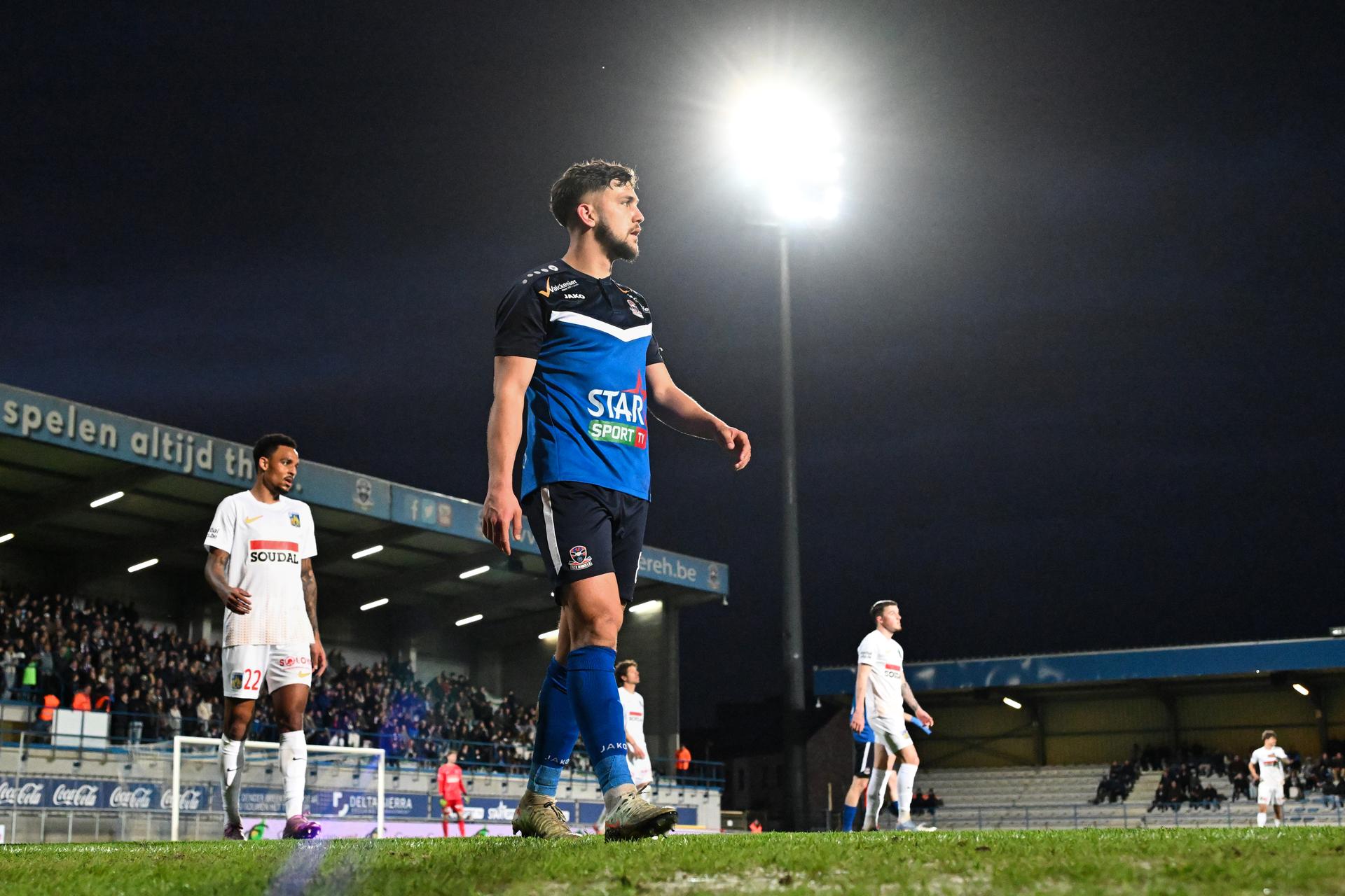 Dender's Fabio Ferraro pictured during a soccer match between FCV Dender EH and KVC Westerlo, Sunday 30 March 2025 in Denderleeuw, on day 1 (out of 10) of the Europe Play-offs of the 2024-2025 'Jupiler Pro League' first division of the Belgian championship. BELGA PHOTO MAARTEN STRAETEMANS