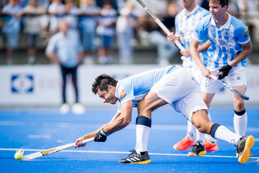 Gantoise's Alexander Hendrickx pictured in action during a hockey game between Gantoise and Royal Leopold Club, Sunday 08 September 2024 in Gent, on the opening day the Belgian first division hockey championship. BELGA PHOTO JASPER JACOBS