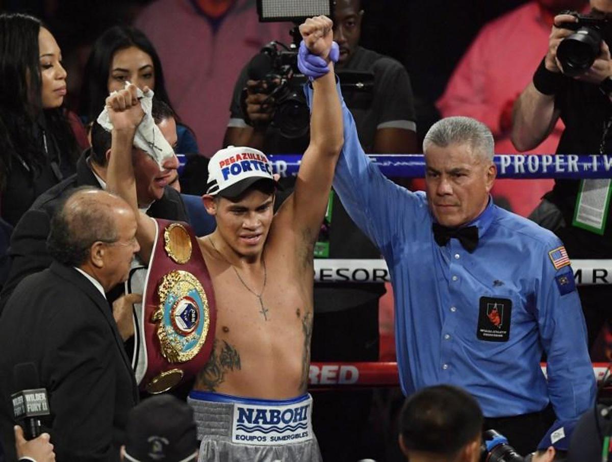 Emanuel Navarrete of Mexico is declared the winner against Jeo Santisima of the Philippines after their Super Bantamweight WBO World Title fight at the MGM Grand Las Vegas in Las Vegas, Nevada on February 22, 2020.   Mark RALSTON / AFP