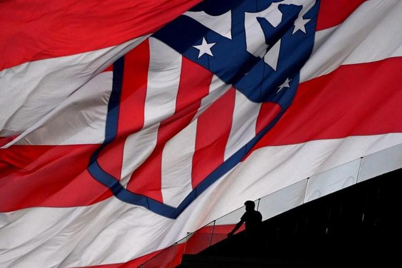 Atletico Madrid flag flies before the UEFA Champions League first round group B football match between Atletico Madrid and Porto at the Wanda Metropolitano stadium in Madrid on September 15, 2021.  GABRIEL BOUYS / AFP