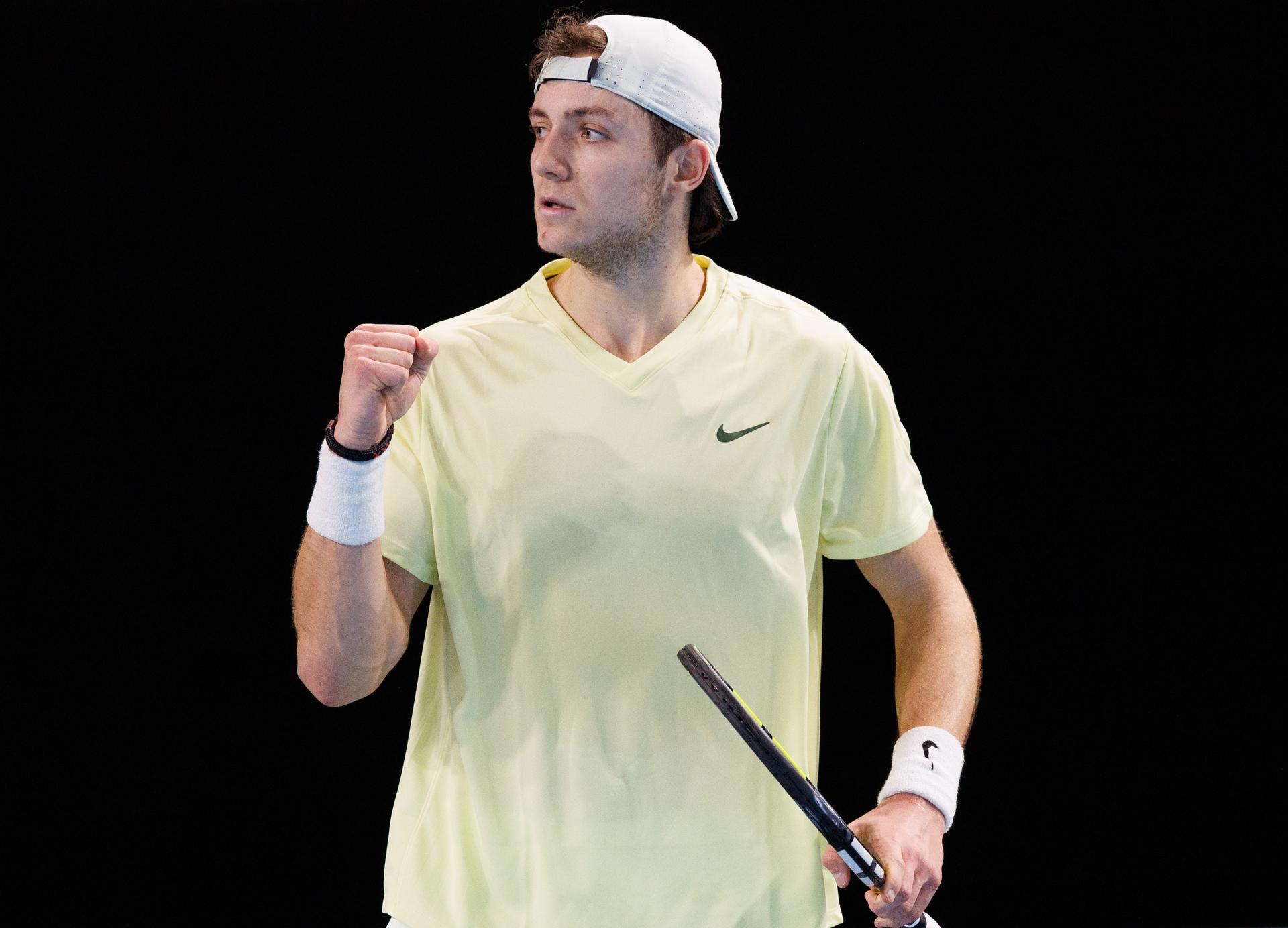 Belgian Tibo Colson pictured during a qualification game between Belgian Colson and German Squire in the men's singles at the BW Open ATP Challenger 125 tournament, in Louvain-la-Neuve, Monday 22 January 2024. THE BW Open takes place from 22 to 28 January. BELGA PHOTO BENOIT DOPPAGNE