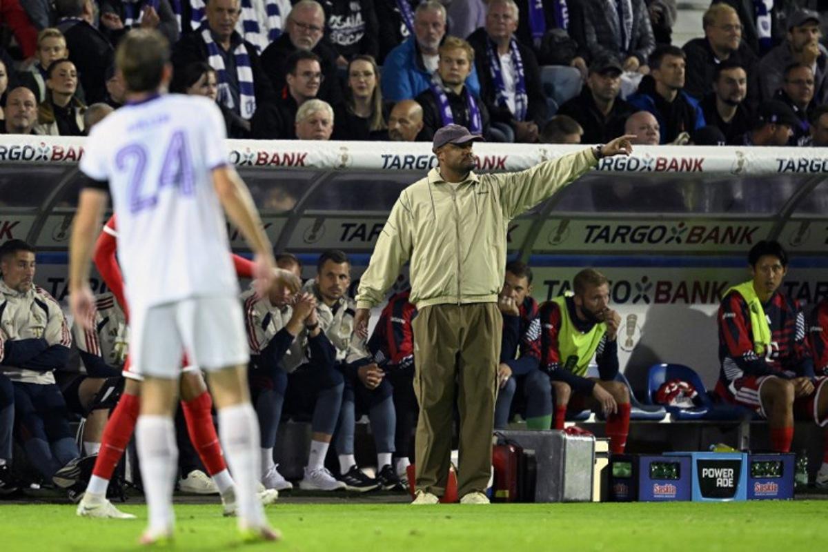 Bayern Munich's Belgian head coach Vincent Kompany reacts from the sidelines during the German Cup (DFB Pokal) first round football match VfL Osnabrueck and FC Bayern Munich in Osnabrueck, western Germany on September 2, 2026.  INA FASSBENDER / AFP
