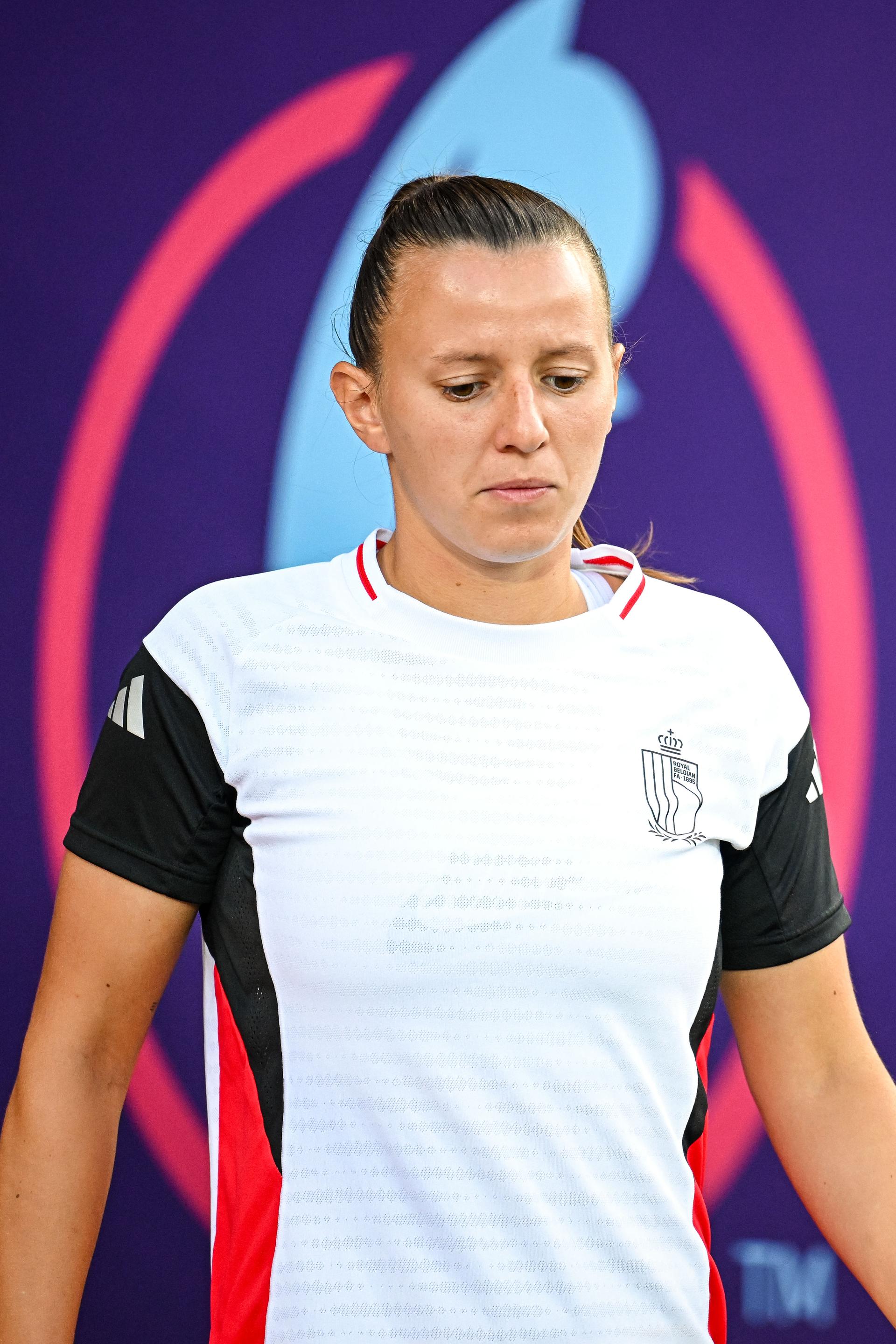 Hannah EURLINGS of Belgium prior to the women's UEFA Euro 2025 match between Portugal and Belgium at Stade de Tourbillon on July 11, 2025 in Sion, Switzerland. (Photo by Baptiste Fernandez/Icon Sport) BENELUX ONLY