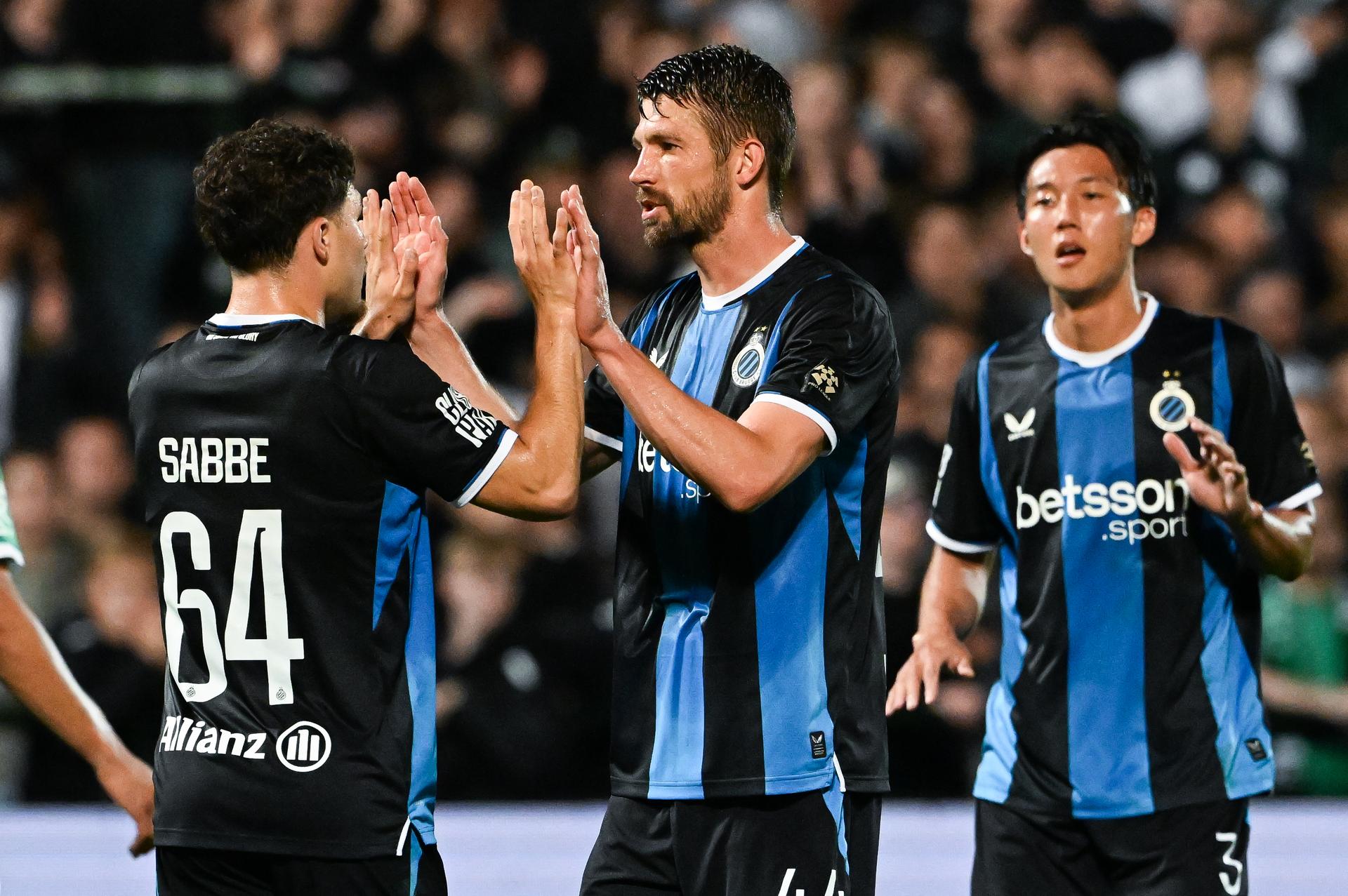 Club's Kyriani Sabbe celebrates during a soccer match between Lommel SK and Club Brugge, Friday 4 September 2026 in Lommel, on day 5 of the 2026-2027 'Jupiler Pro League' first division of the Belgian championship. BELGA PHOTO JILL DELSAUX