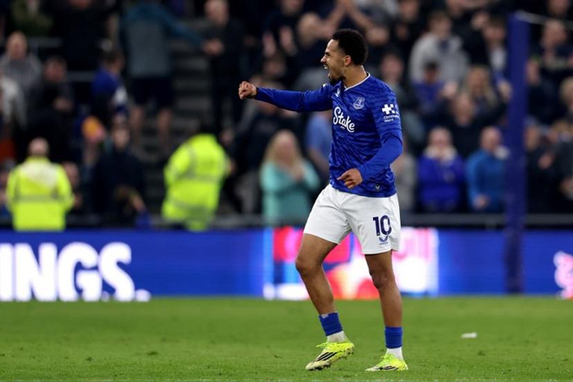 Everton's Senegalese striker #10 Iliman Ndiaye celebrates scoring the team's third goal during the English Premier League football match between Everton and Chelsea at the Hill Dickinson Stadium in Liverpool, north west England on March 21, 2026.  Darren Staples / AFP