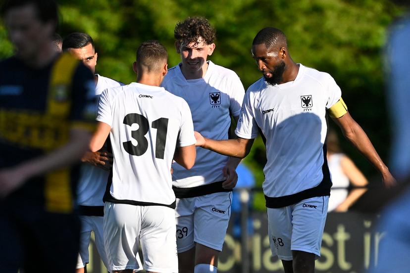 STVV' Rune Verheyden scores a goal during a friendly soccer match between Thes Sport and STVV on Wednesday 01 July 2026 in Tessenderlo, in preparation of the upcoming 2026-2027 Belgian first division soccer season. BELGA PHOTO JOHAN EYCKENS