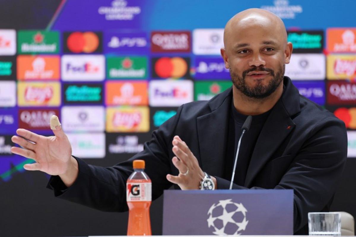 Bayern Munich's Belgian coach Vincent Kompany gives a press conference on the eve of the UEFA Champions League quarter final first leg football match against Real Madrid CF, at Santiago Bernabeu Stadium in Madrid, on April 6, 2026.  Thomas COEX / AFP