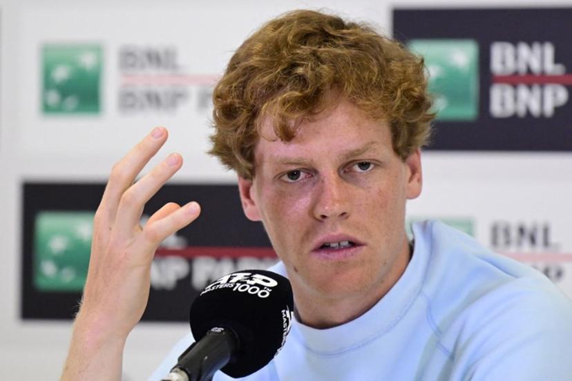 Italian tennis player Jannik Sinner addresses a press conference for the Italian Open in Rome on May 5, 2025.   Tiziana FABI / AFP