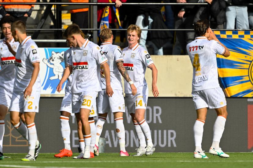 Westerlo's Cisse Sandra celebrates after scoring during a soccer match between Sint-Truidense VV and KVC Westerlo, Sunday 20 September 2026, in Sint-Truiden, on day 7 of the 2026-2027 'Jupiler Pro League' first division of the Belgian championship. BELGA PHOTO JOHAN EYCKENS
