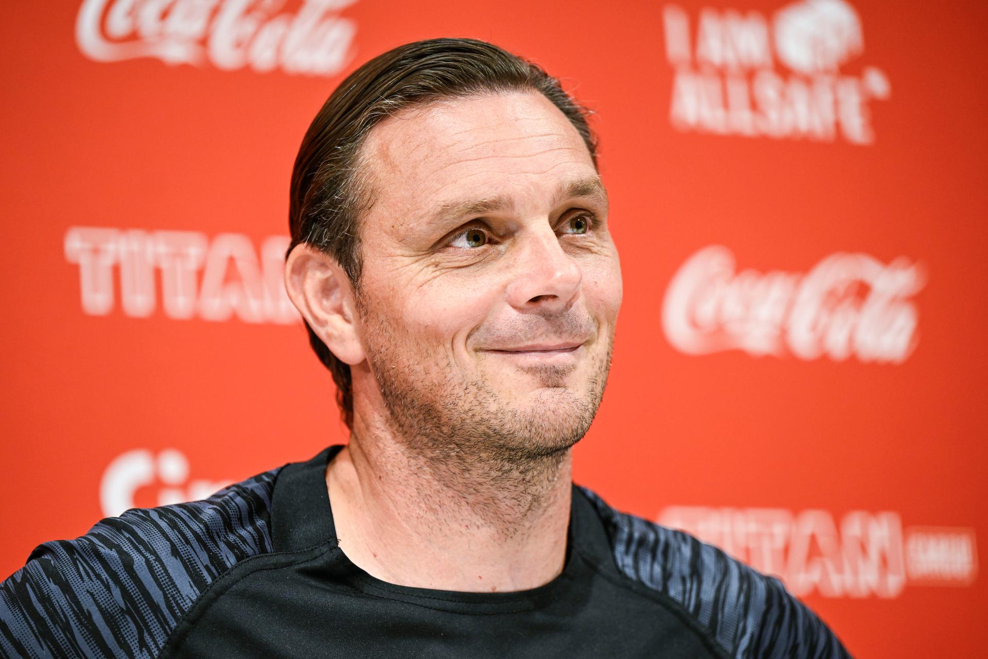 Antwerp's head coach Stef Wils pictured during a press conference of Belgian soccer team Royal Antwerp FC, Wednesday 25 June 2025 in Antwerp, in preparation of the upcoming 2025-2026 Belgian first division soccer season. BELGA PHOTO TOM GOYVAERTS