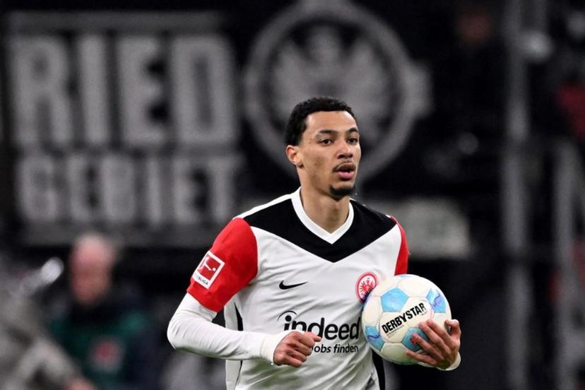 Frankfurt's French forward #11 Hugo Ekitike celebrates scoring a goal during the German first division Bundesliga football match between Eintracht Frankfurt and Bayer 04 Leverkusen in Frankfurt on March 1, 2025.  Kirill KUDRYAVTSEV / AFP