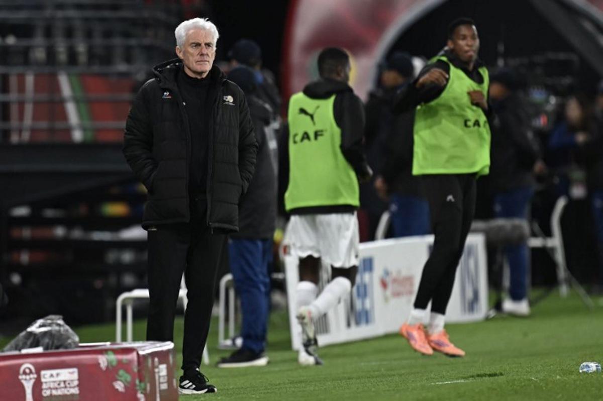 South Africa's head coach Hugo Broos during the Africa Cup of Nations (CAN) round of 16 football match between South Africa and Cameroon at Al Medina Stadium in Rabat on January 4, 2026.   Paul ELLIS / AFP