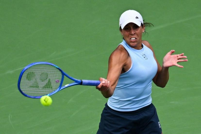 USA's Madison Keys returns the ball to Croatia's Donna Vekic during the Round of 16 women's singles match of the BNP Paribas Open at the Indian Wells Tennis Garden in Indian Wells, California on March 12, 2025.  Patrick T. Fallon / AFP