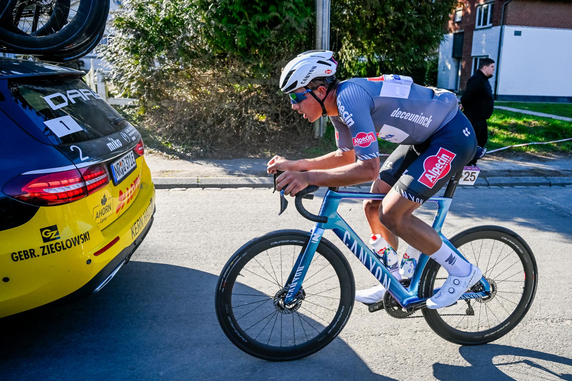 Belgian Sente Sentjens of Alpecin-Deceuninck pictured in action during the 'Ename Samyn Classic' one day cycling race, 199,1km from Quaregnon to Dour on Tuesday 04 March 2025. BELGA PHOTO TOM GOYVAERTS