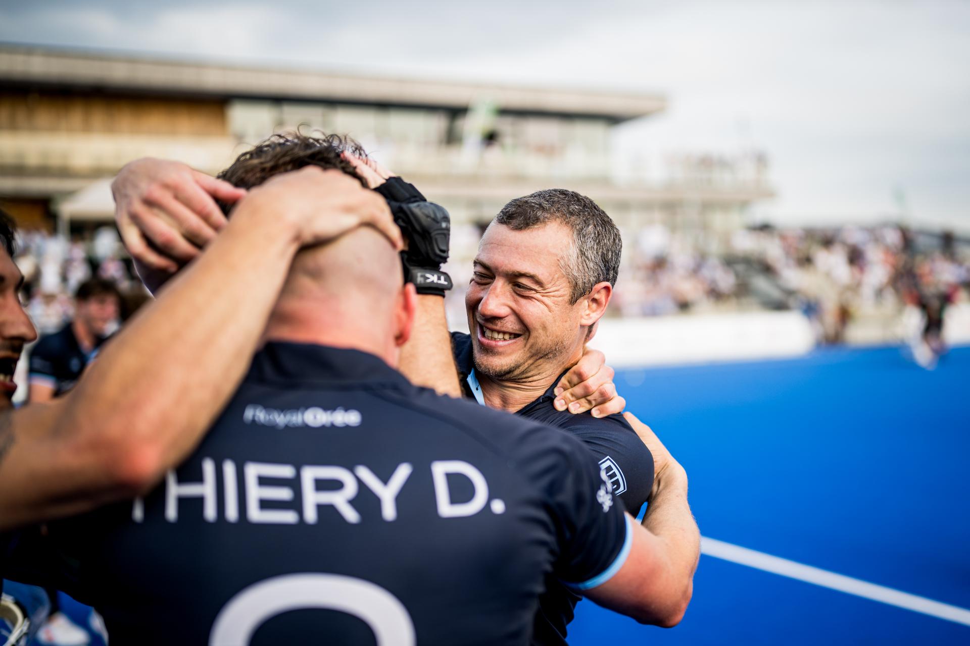Oree's John-John Dohmen celebrates after winning a hockey game between Royal Oree and Gantoise, Saturday 31 May 2025 in Gent, the finals of the men's Dr. Oetker Cup. Launched in the 2024-2025 season, the new Dr. Oetker Hockey Cup brings together all teams playing in the Belgian League, regardless of their division. BELGA PHOTO JASPER JACOBS