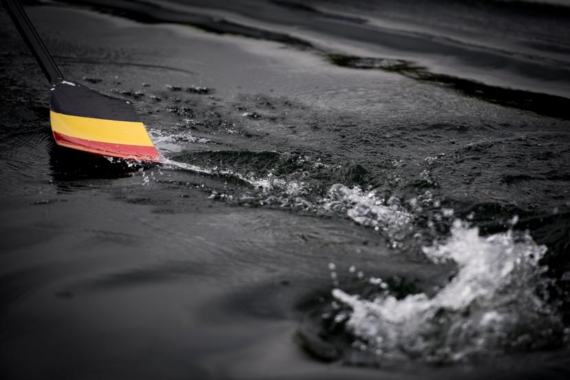 Illustration picture with belgian flag taken during a demonstration before a press conference regarding the qualifying criteria for the rowing, canoeing and kayaking events at the 2020 Tokyo Olympic Games, Friday 03 May 2019 in Heindonk, Willebroek. BELGA PHOTO JASPER JACOBS