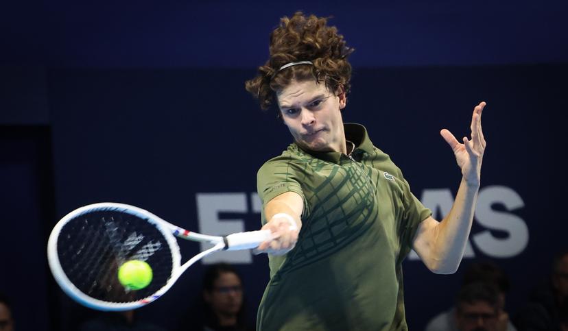 Belgian Alexander Blockx pictured in action during the European Open ATP tennis tournament in Brussels, on Sunday 12 October 2025. This year's edition of the tournament is taking place from 12 to 19 October 2025. BELGA PHOTO VIRGINIE LEFOUR