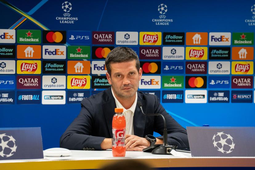 Inter's head coach Cristian Chivu pictured during a press conference of Italian soccer team Internazionale Milano in Brussels, on Monday 20 October 2025. The team prepares for tomorrow's match against Belgian soccer team Royale Union Saint-Gilloise, on the third day of the League phase of the UEFA Champions League tournament. BELGA PHOTO VIRGINIE LEFOUR