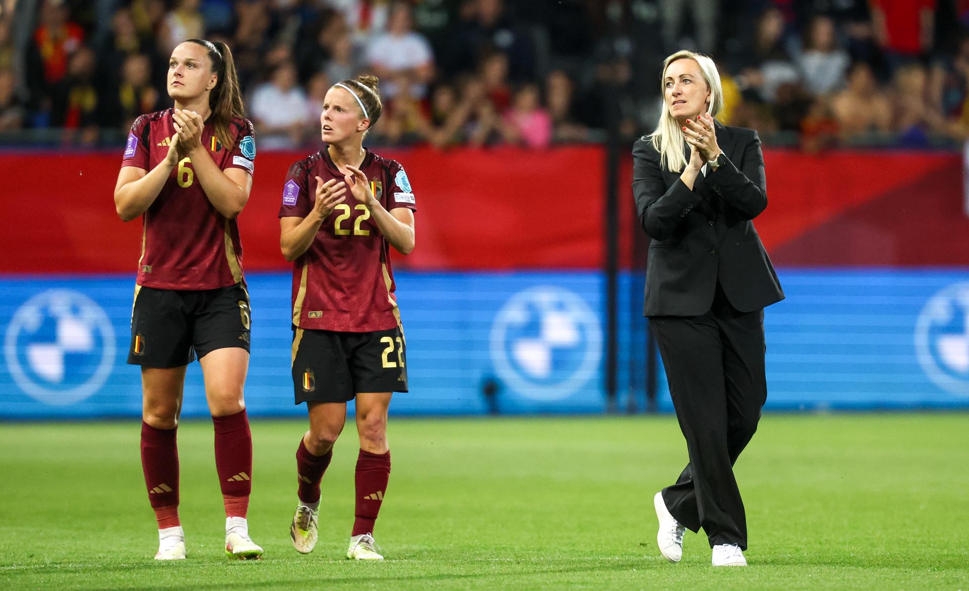 Belgium's head coach Elisabet Gunnarsdottir pictured after a soccer game between the national teams of Belgium (Red Flames) and Spain, on the fifth matchday in group A3 of the 2024-25 Women's Nations League competition, on Friday 30 May 2025 in Heverlee, Leuven. BELGA PHOTO VIRGINIE LEFOUR