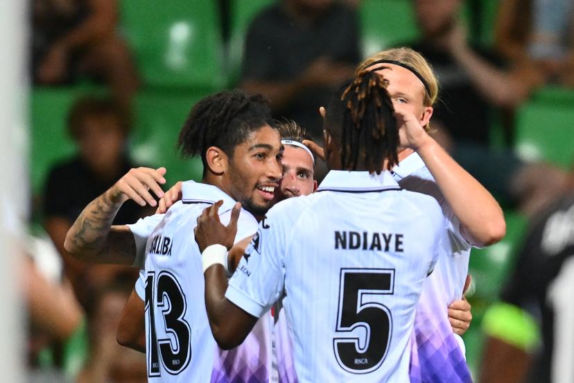 Anderlecht's Nathan Saliba celebrates after scoring during a soccer game between Moldavian FC Sheriff Tiraspol and Belgian RSC Anderlecht, Thursday 14 August 2025 in Chisinau, Moldova, the rerturn leg of the third qualifying round for the UEFA Conference League competition. Anderlecht won the first leg 3-0. BELGA PHOTO ALEX NICODIM