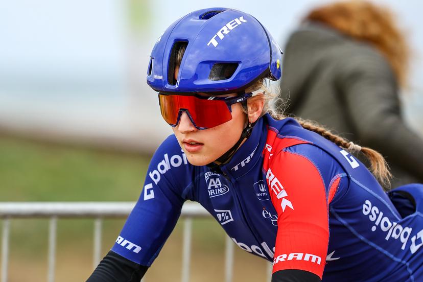 Belgian Fleur Moors pictured in action during the preparations of the World Cup cyclocross cycling event in Cabras, Sardinia, stage 3 (out of 12) of the UCI World Cup cyclocross competition, Saturday 07 December 2024. BELGA PHOTO DAVID PINTENS