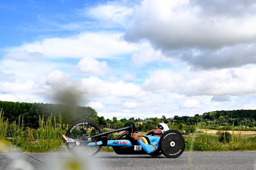 Belgium Jean-Francois Deberg (MH3) pictured in action during the individual time trial at the UCI Para-cycling Road World Championships, Thursday 28 August 2025, in Ronse. The UCI Para-Cycling Road World Championships take place from 28 to 31 Augustus in Ronse. BELGA PHOTO JASPER JACOBS