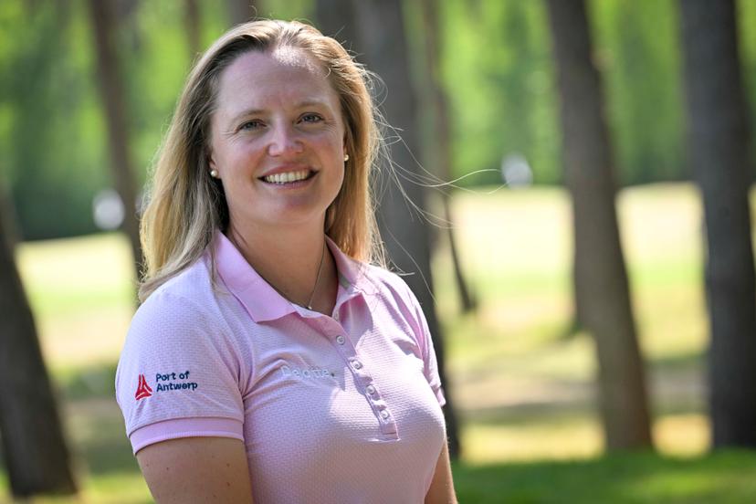 Manon De Roey pictured during a press conference in the marge of the fourth and final round of the Soudal Open golf tournament, in Schilde, Sunday 15 May 2022. The Soudal Open, a tournament of the DP World Tour, takes place in Belgium from 12 to 15 May. BELGA PHOTO DIRK WAEM