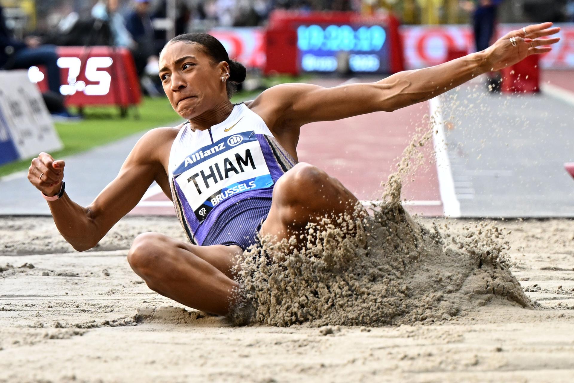 Belgian Nafissatou Nafi Thiam pictured during the women's long jump event at the 49th edition of the Memorial Van Damme Diamond League athletics event in Brussels, Friday 22 August 2025.  BELGA PHOTO DAVID PINTENS
