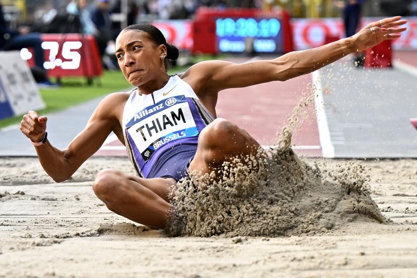 Belgian Nafissatou Nafi Thiam pictured during the women's long jump event at the 49th edition of the Memorial Van Damme Diamond League athletics event in Brussels, Friday 22 August 2025.  BELGA PHOTO DAVID PINTENS