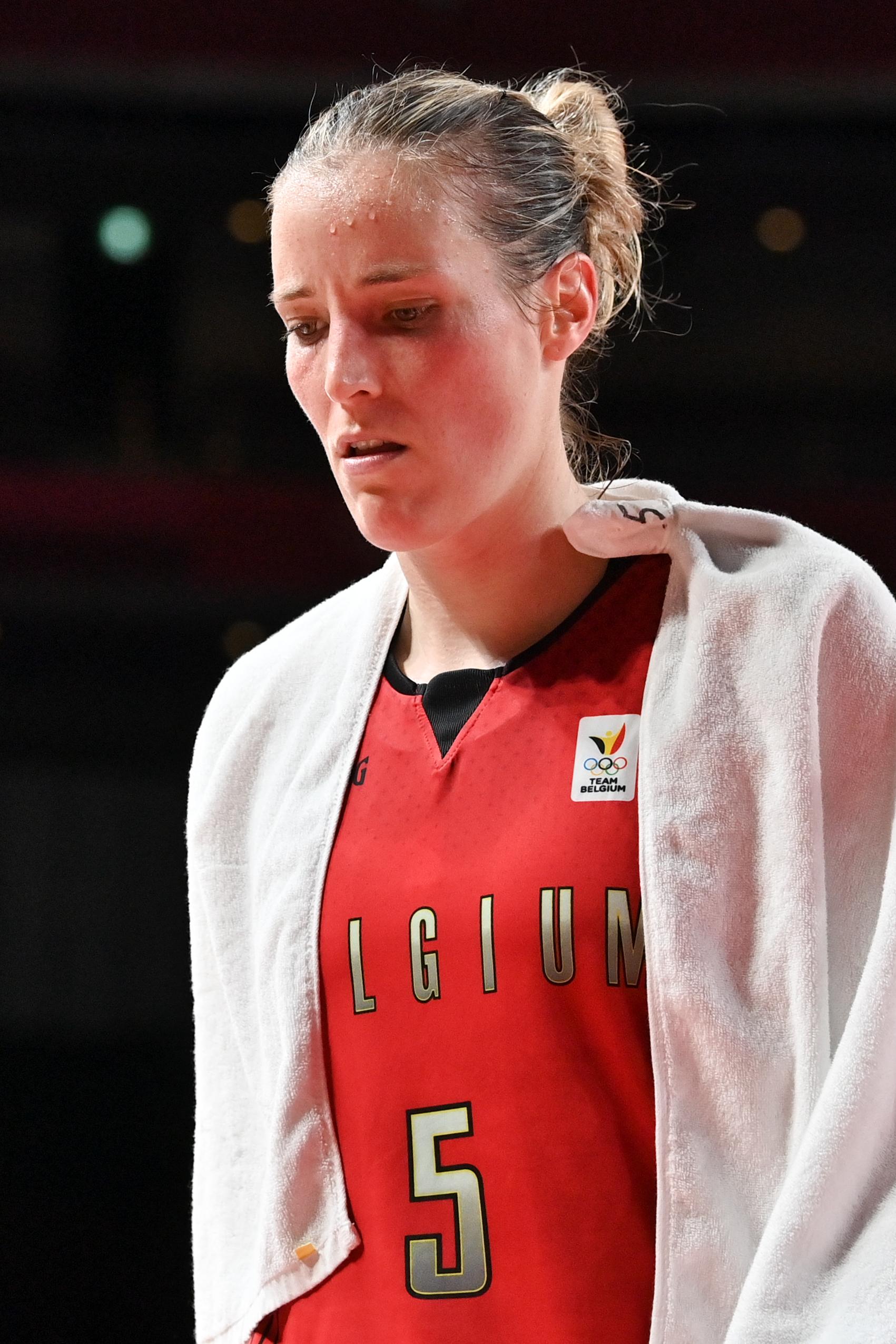 Belgian Cats Kim Mestdagh leaves the court after a basketball game between Belgium's Belgian Cats and China, in the women's preliminary round group C, fourth and last game, on the day 11 of the 'Tokyo 2020 Olympic Games' in Tokyo, Japan on Monday 02 August 2021. The postponed 2020 Summer Olympics are taking place from 23 July to 8 August 2021. BELGA PHOTO DIRK WAEM