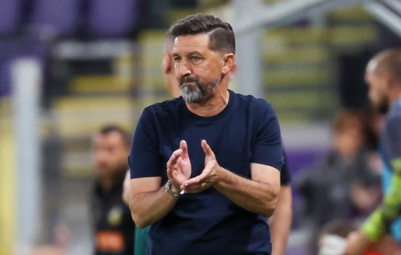 Anderlecht's head coach Besnik Hasi celebrates after winning a soccer game between Belgian soccer team RSC Anderlecht and the swedisch soccer team BK Hacken, in Anderlecht, Thursday 24 July 2025, in the second qualifying round (1st leg) of the 2025-2026 UEFA Europa League. BELGA PHOTO VIRGINIE LEFOUR