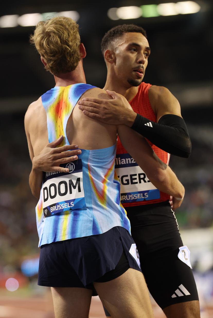 Belgian Alexander Doom and Belgian Daniel Segers pictured during the 49th edition of the Memorial Van Damme Diamond League athletics event in Brussels, Friday 22 August 2025. BELGA PHOTO VIRGINIE LEFOUR