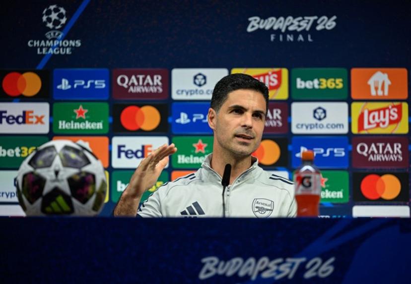 Arsenal's Spanish manager Mikel Arteta addresses a MD-1 press conference on May 29, 2026, the eve of the UEFA Champions League final football match between Paris Saint-Germain (PSG) and Arsenal at the Puskas Arena in Budapest.  Paris Saint-Germain (PSG) face Arsenal in the UEFA Champions League final football match on May 30, 2026 in Budapest. INA FASSBENDER / POOL / AFP