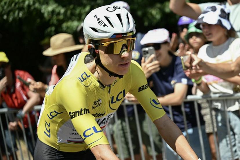 UAE Team Emirates - XRG's Slovenian rider Tadej Pogacar wearing the overall leader's yellow jersey awaits the start of the 19th stage of the 113th edition of the Tour de France cycling race, 127,9 km between Gap and Alpe d'Huez in the French Alps, on July 24, 2026.  Loic VENANCE / AFP
