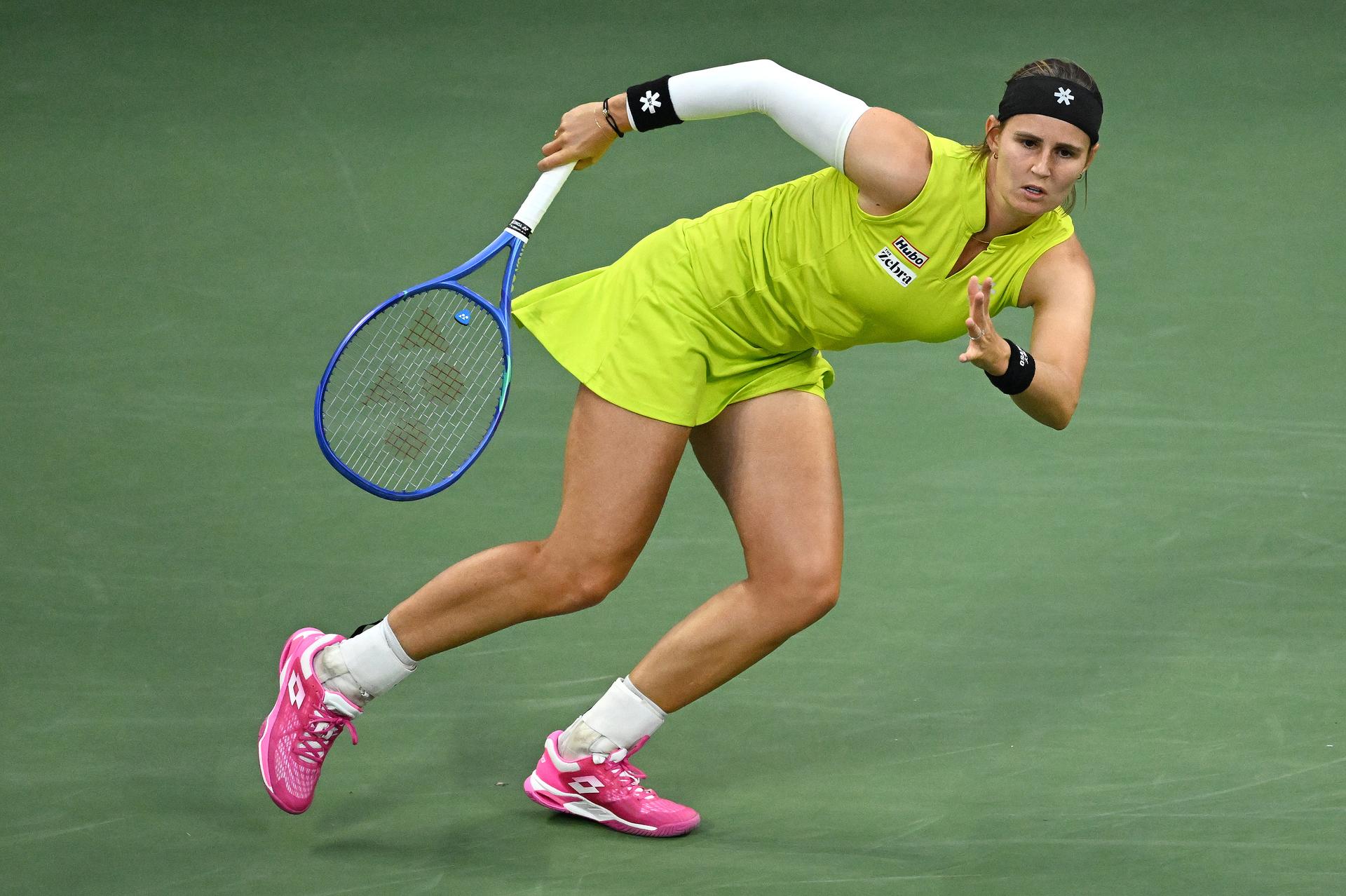Belgian Greet Minnen pictured in action during a tennis match against Japanese Osaka, in the first round of the women's singles of the 2025 US Open Grand Slam tennis tournament in New York City, USA, Tuesday 26 August 2025. BELGA PHOTO TONY BEHAR