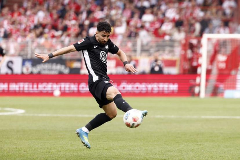 Wolfsburg's Algerian forward #09 Mohammed Amoura controls the ball during the German first division Bundesliga football match between Union Berlin and VfL Wolfsburg in Berlin, Germany, on April 18, 2026.  Odd ANDERSEN / AFP