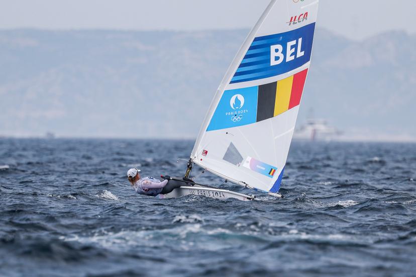 Emma PLASSCHAERT of Belgium in the Women's Dinghy medal race on day twelve of the Olympic Games Paris 2024 at Marseille Marina on August 07, 2024 in Marseille, France. (Photo by Johnny Fidelin/Icon Sport) *** BENELUX ONLY ***