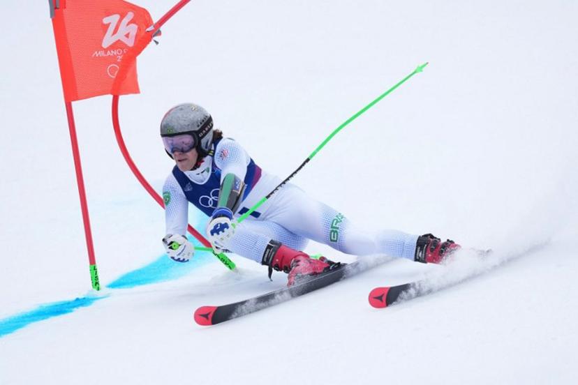 Brazil's Lucas Pinheiro Braathen competes in the first run of the men's giant slalom alpine skiing event during the Milano Cortina 2026 Winter Olympic Games at the Stelvio Ski Centre in Bormio (Valtellina) on February 14, 2026.  Dimitar DILKOFF / AFP