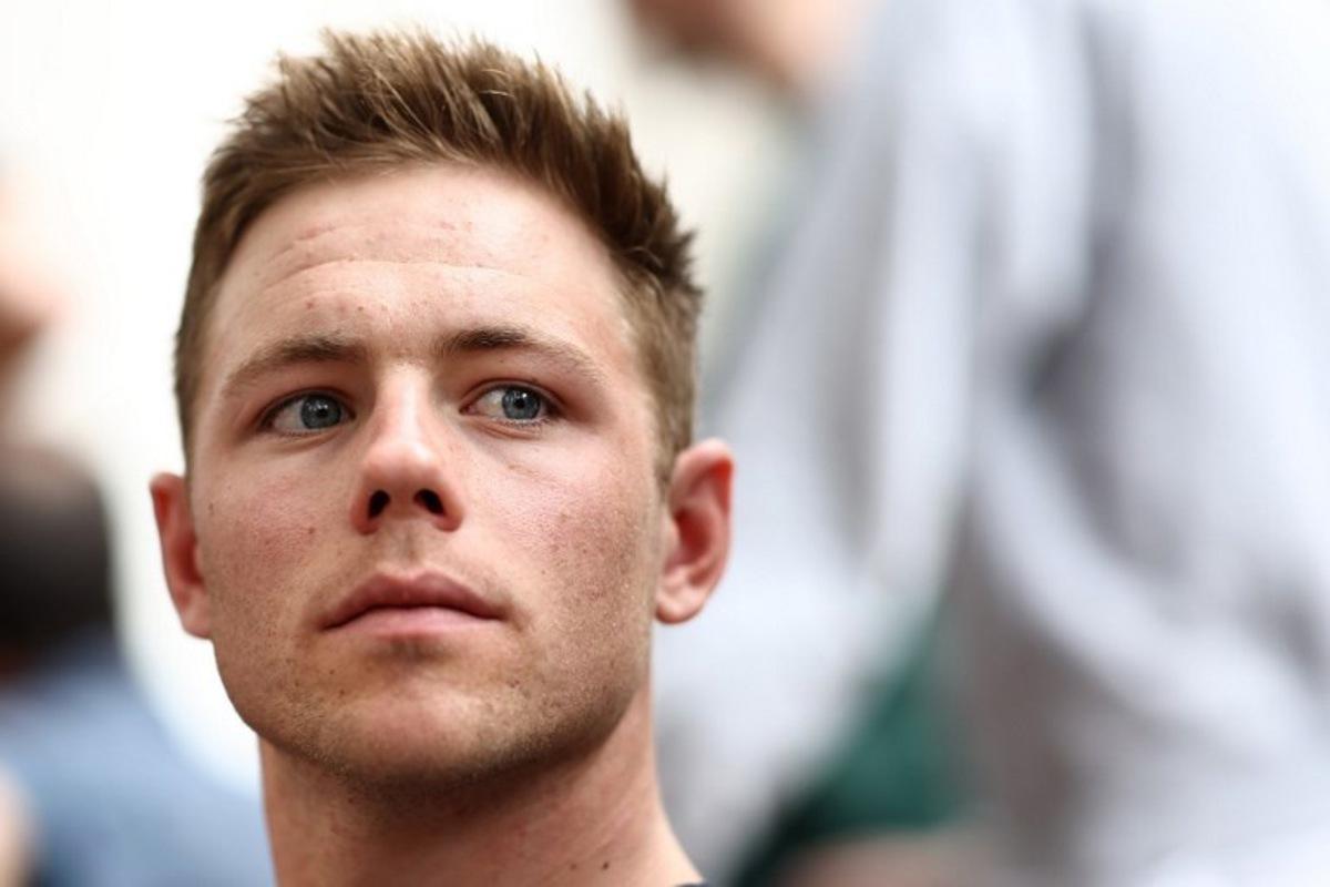 Soudal Quick-Step's US rider Luke Lamperti speaks to media, on February 8, 2024 in Muscat, ahead of the Tour of Oman cycling race.  Anne-Christine POUJOULAT / AFP