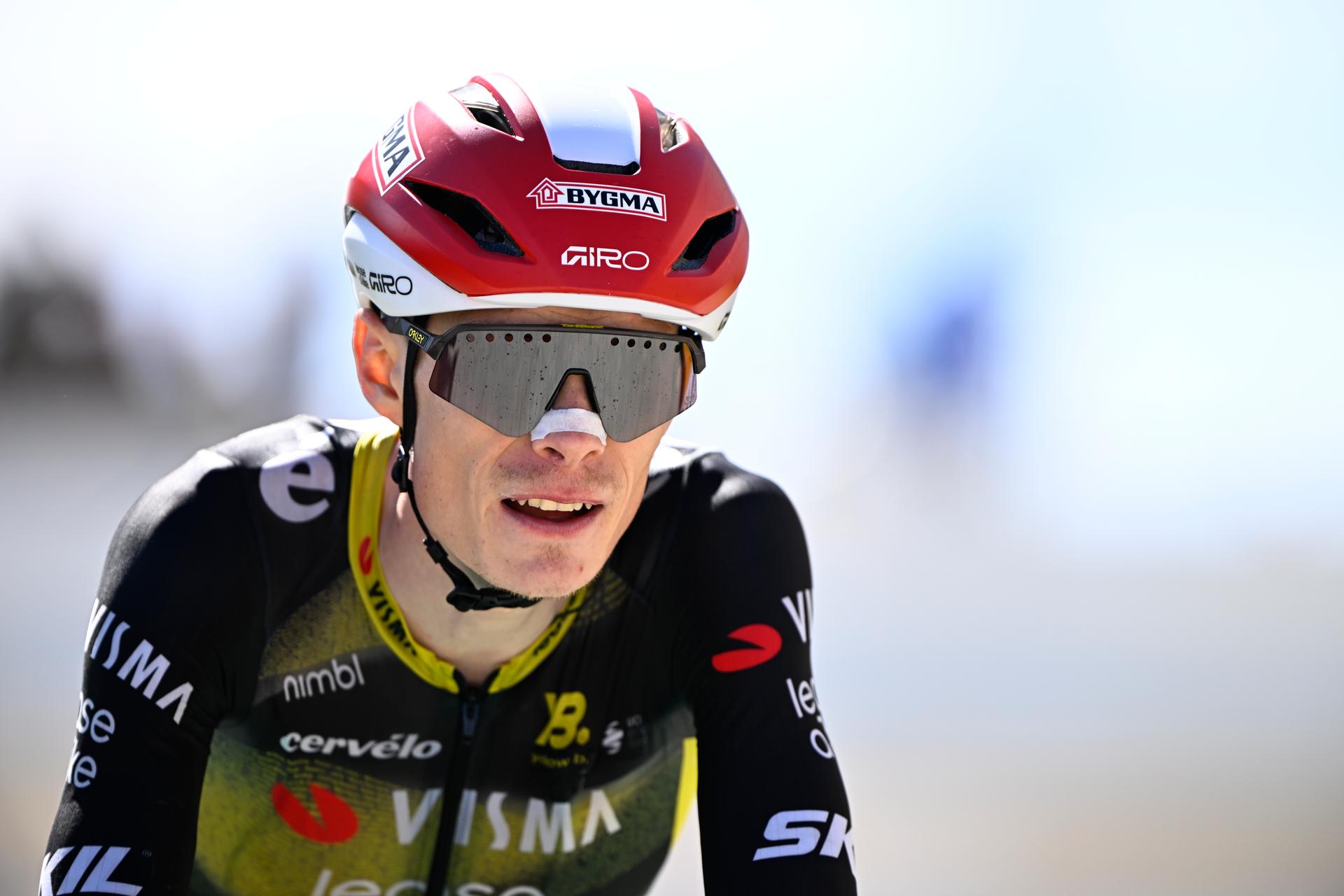 Danish Jonas Vingegaard Hansen of Team Visma-Lease a Bike crosses the finish line of stage 16 of the 2025 Tour de France cycling race, from Montpellier to Mont Ventoux (172 km), on Tuesday 22 July 2025 in France. The 112th edition of the Tour de France starts on Saturday 5 July in Lille, France, and will finish in Paris, France on the 27th of July.   BELGA PHOTO JASPER JACOBS